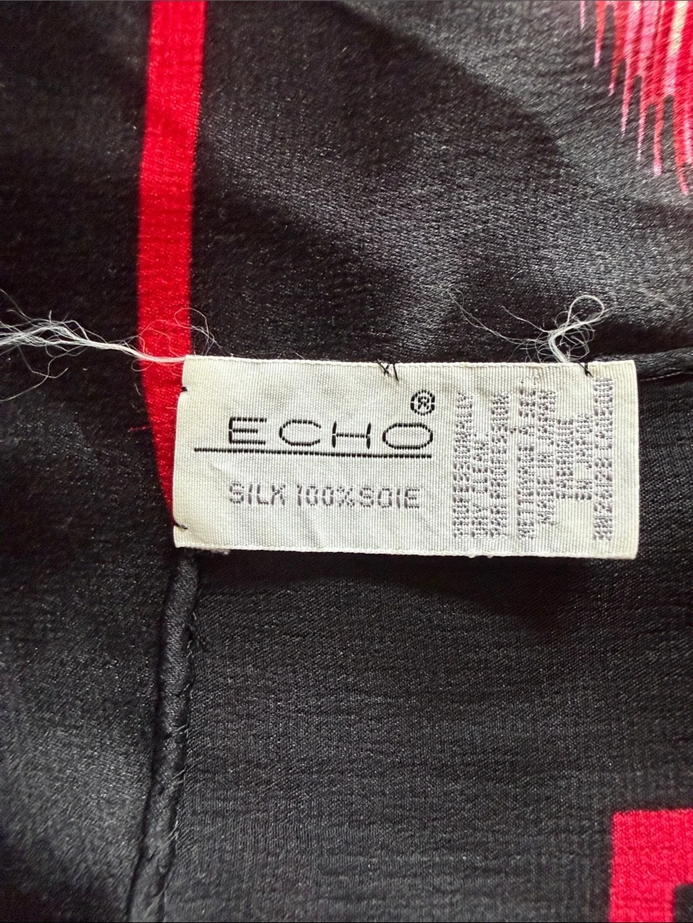Black Silk Scarf with Bold Red Floral Print